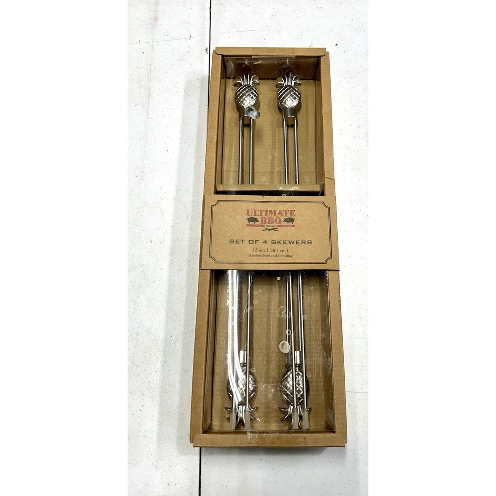 Ultimate BbQ Set of 4 Pineapple-Shaped Handles Stainless Steel & Zinc Skewers